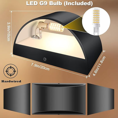 Black Modern LED Wall Sconce,Warm White 3000K Indoor Wall Lights 1 Pack Hardwired Up and Down Wall Mount Light for Bedroom Living Room Bathroom Hallway Entryway Stairwell (with G9 Bulbs)