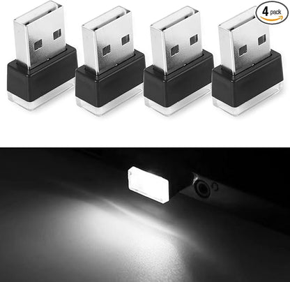 NTNEV 4PCS USB LED Car Interior Atmosphere Lamp, Mini Led USB Lights for Car Decoration, Ambient Lighting Kit, Plug-in USB Interface, Universal Car Interior Accessories (White)