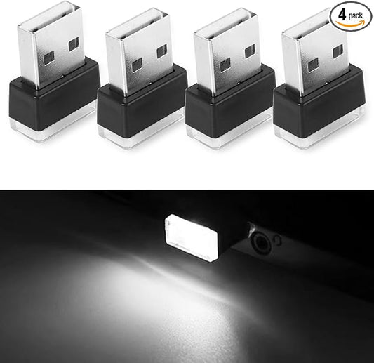 NTNEV 4PCS USB LED Car Interior Atmosphere Lamp, Mini Led USB Lights for Car Decoration, Ambient Lighting Kit, Plug-in USB Interface, Universal Car Interior Accessories (White)