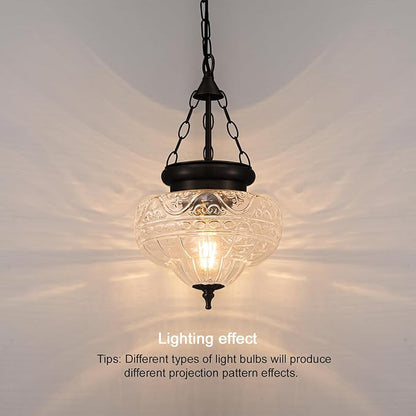 Vintage Pendant Light, Matte Black Pendant Lights Kitchen Island with Unique Thickened Glass, Hanging Lighting Fixtures with Adjustable Chain, Chandelier for Kitchen, Island, Dining Room, Entryway