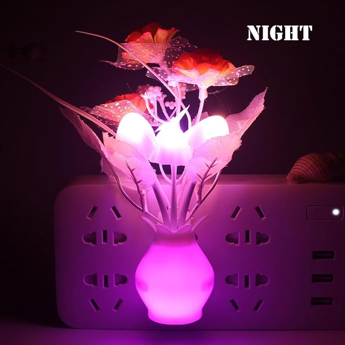 4 Pack Mushroom Night Light, Red Rose Tulip Flowers Plants Plug-in Mushrooms Colors Changing Nightlight Colorful LED Wall Lamp Little Night Lights for Bathroom Bedroom Kitchen Living Room