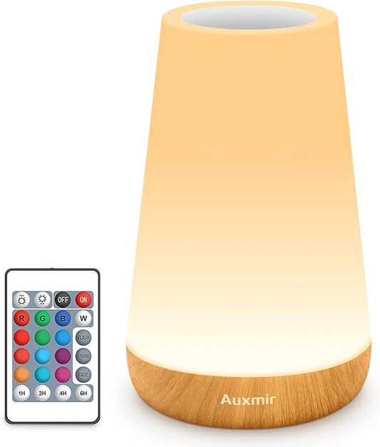Auxmir Rechargeable LED Night Light, Touch & Remote Control Bedside Lamp with 13 Colors, 5 Brightness Levels, Portable Table Lamp for Kids Baby Nursery, Bedroom, Bathroom, Camping, Light Brown-2 Pack