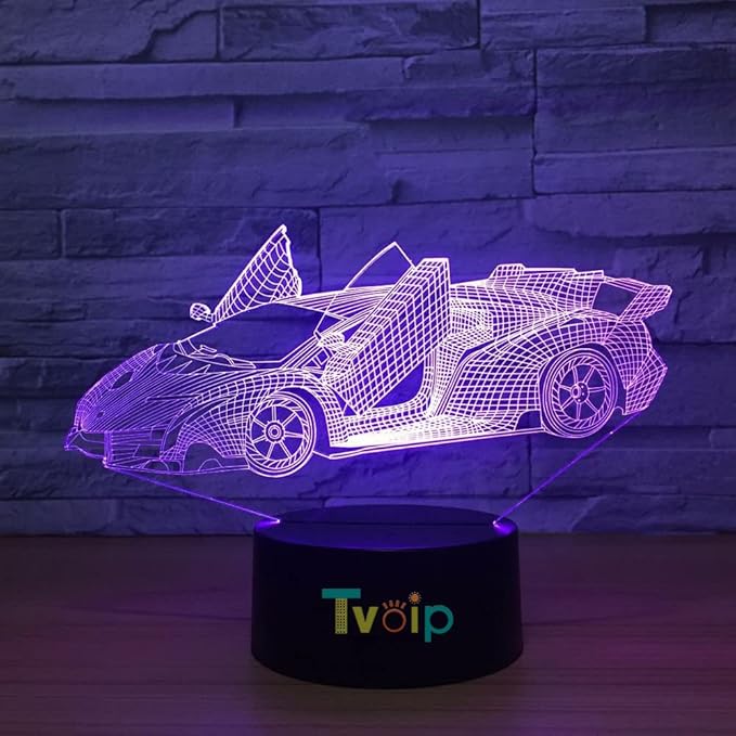7 Color Changing Night Lamp 3D Atmosphere Bulbing Light 3D Visual Illusion LED Lamp for Kids Toy Christmas Birthday Gifts (Racing Car)