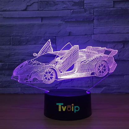 7 Color Changing Night Lamp 3D Atmosphere Bulbing Light 3D Visual Illusion LED Lamp for Kids Toy Christmas Birthday Gifts (Racing Car)