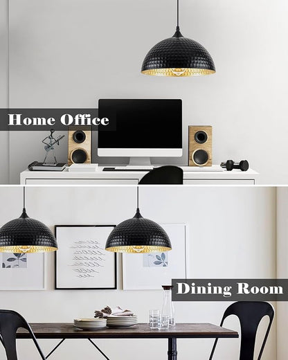 Hammered Dome Pendant Light 1 Pack, Black and Gold Pendant Light,12 Inch Metal Industrial Pendant Lights, Kitchen Island Pendant Lights for Kitchen, Dining Room, Bar
