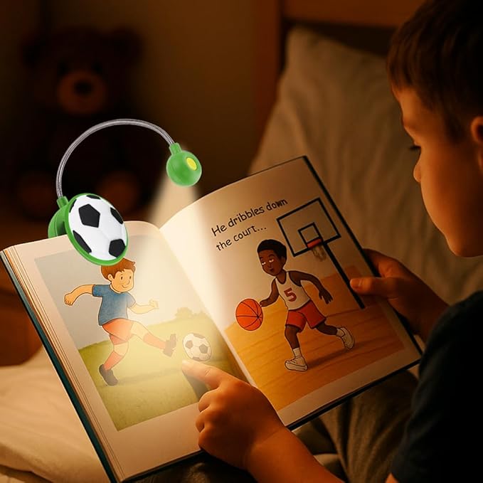 WITHit Clip On Book Light – Dimmable LED Reading Light for Books and eBooks, Reduced Glare, Portable, Cute Bookmark Light for Kids & Adults, Batteries Included (Soccer, in The Zone)