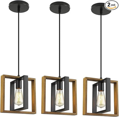 Farmhouse Pendant Light Fixture, Black Pendant Lights for Kitchen Island Industrial Lantern Pendant Light Fixtures with Light Shade, Adjustable Height Hanging Pendant Lighting