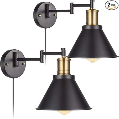 Wall Lamps, Swing Arm Wall Lamp Wall Sconce 2-Pack Plug in Cord with Switch,Vintage Barn Wall Light Bronze Black Lamp Lobby, Hallway, Kitchen, Dining Room, Restaurant, Café