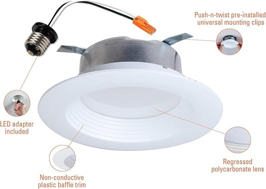 HALO LTE 4 in Indoor/Outdoor Recessed LED Trim Can Light 12-Pack, 3000K Soft White, 600 Lumens, Wet Location, Dimmable, Energy Star Certified, Air-Tite Rated - LTE46930-12PK