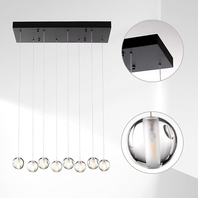 8 Lights Black Raindrop Rectangle Chandelier, Modern Bubble Crystal Chandelier for Dining Room, Large Pendant Light for High Ceilings Staircase Foyer Entryway Living Room Kitchen Island