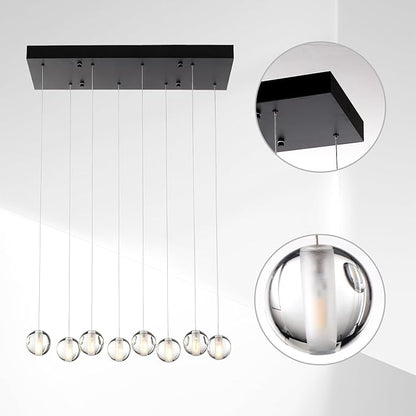8 Lights Black Raindrop Rectangle Chandelier, Modern Bubble Crystal Chandelier for Dining Room, Large Pendant Light for High Ceilings Staircase Foyer Entryway Living Room Kitchen Island