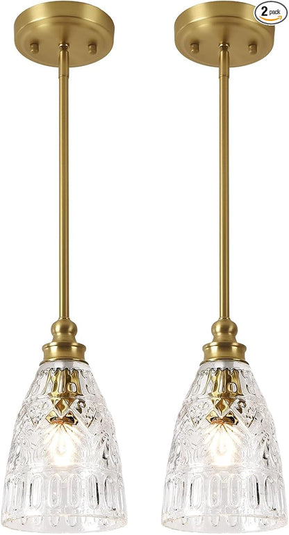 LIROUVET 2-Pack Modern Vintage Pendant Lighting with Clear Glass Shade, Gold Ceiling Light for Kitchen Island,Living Room,Bedroom,