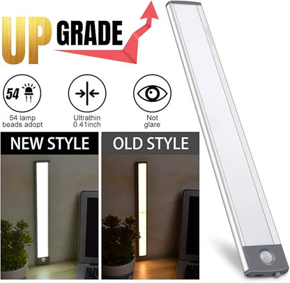 LED Motion Sensor Light,Under Counter Lighting, Wireless USB Rechargeable Kitchen Night Lights,Battery Powered Operated Light,54-LED Light for Wardrobe,Closets,Cabinet,Cupboard, 2 Count (Pack of 1)