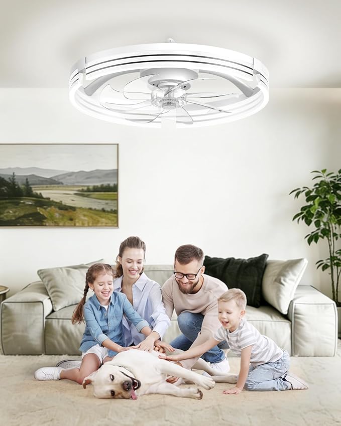 AIKVSXER Ceiling Fans with Lights and Remote, 20 Inch Low Profile Fandelier with APP Control, Ultra Quiet, 3CCT and 6 Wind Speeds for Bedroom, Living Room Modern Flush Mount Fan Light