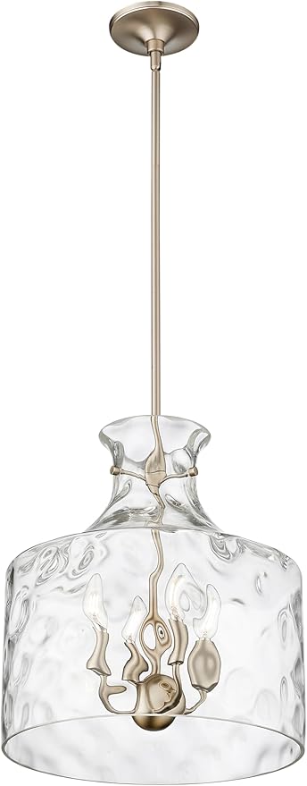 ML Lighting | Santorini Collection | 22604-MG | Indoor 4 Light Metal Pendant in Modern Gold with Water Glass Shade | Kitchens, Dining Rooms, Living Rooms, Entryways, Hallways