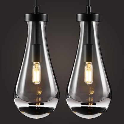 Raindrop Pendant Lights Kitchen Island: Modern 2 Black Teardrop Hanging Light for Bathroom - Crystal Pendants Light over Dining Table - Brass Raindrops lamps Fixture for Bedroom Hallway Bulbs Included