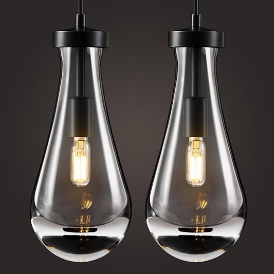 Raindrop Pendant Lights Kitchen Island: Modern 2 Black Teardrop Hanging Light for Bathroom - Crystal Pendants Light over Dining Table - Brass Raindrops lamps Fixture for Bedroom Hallway Bulbs Included