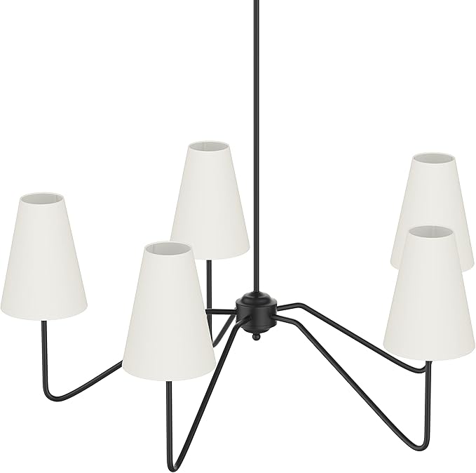 Electro bp;30" Dia 5-Arm Classic Chandeliers Matt Black with White Linen Shades,Light Fixture for Dining Room,Living Room,Bedroom,E12,200W;