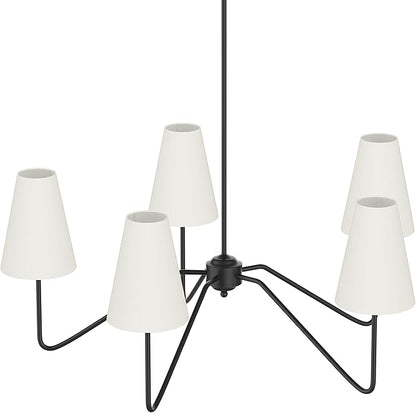 Electro bp;30" Dia 5-Arm Classic Chandeliers Matt Black with White Linen Shades,Light Fixture for Dining Room,Living Room,Bedroom,E12,200W;