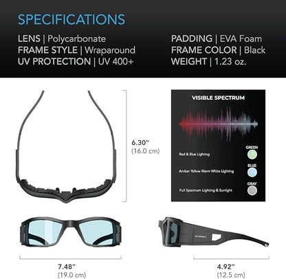 AC Infinity Grow Room Glasses, Indoor LED Grow Light Glasses with Color Corrective Lenses, for UVA/UVB Blocking in Grow Tents Hydroponics