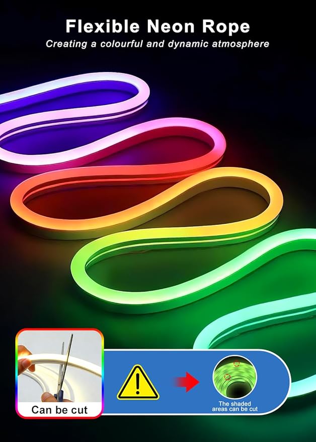 32.8FT Neon Rope Lights,Flexible RGB+IC LED Strip Lights,Remote Control,Multiple Modes,for Living Room,Bedroom,Holiday Decoration