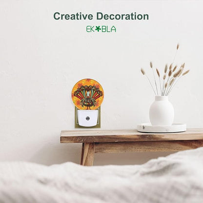 EKOBLA Thanksgiving Plug-in Night Light, Turkey & Fall Maple Leaf LED Nightlight with Auto Sensor, 0.5W Sleep Friendly