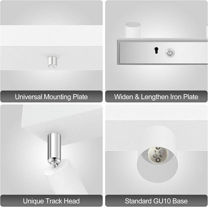Plug-in Track Lighting, LED Track Lighting Fixtures Ceiling Kit, 30" White Plug in Wall Light with 14.8ft Cord, 3-Light Ceiling Spotlight,Rotatable Kitchen Light Head for Bedroom Hallway(GU10,NO Bulb)