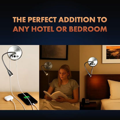 Newhouse Lighting 4.5 in. W x 15 in. H Selene Gooseneck Reading Light in Brushed Steel with USB-A and USB-C Charging Ports NHRL-SE-SLV, Bedside Lamp for Nightstands, Space-Saving Office Desk Accessory