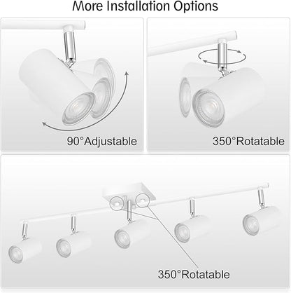 AUQUEE 5 Light Track Lighting Fixtures Ceiling, Matte White Kichen Track Lighting, Rotatable Light Heads, Adjustable Modern LED Track Lights for Kitchen/Living Room/Hallway/Bar,GU10 Bulb Not Included