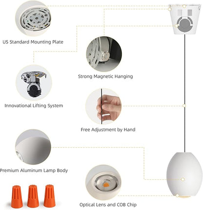Aisilan Modern Dimmable Pendant Light, 7W LED Adjustable Hanging Light for Kitchen Island, Bedroom, Dining Room, Bar, 3000K, CRI 97+, Matte White, Triac Dimmable with Pulley Lifting System
