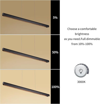 YISDESIGN 55inch Wood LED Linear Pendant Light, Dimmable Wood Ceiling Lamp,Minimalist Linear Chandelier, 40W Warm Light 3000K, Modern Kitchen Island Dining Room Lighting Black Adjustable Height