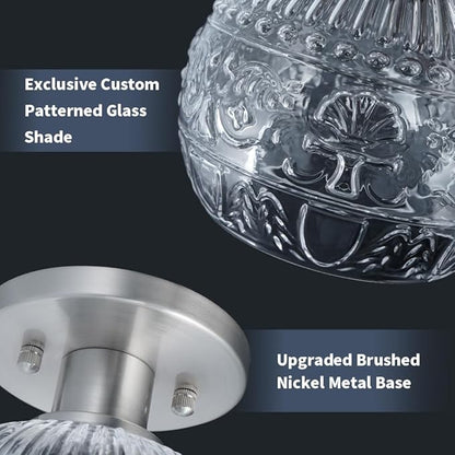 7.09in Brushed Nickel Semi Flush Mount Ceiling Light, Small Vintage Flush Mount Ceiling Light with Globe Glass, Close to Ceiling Lights for Hallway Porch Bedroom, Bulbs Not Included