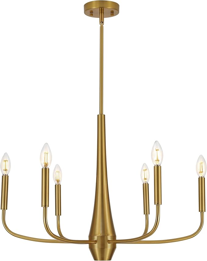ACNKTZ Gold Chandelier Light Fixture, 6-Light Modern Farmhouse Kitchen Chandeliers Over Table Hanging, Industrial Metal Chandeliers for Dining Room Entryway Bedroom Living Room Foyer Hallway
