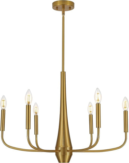 ACNKTZ Gold Chandelier Light Fixture, 6-Light Modern Farmhouse Kitchen Chandeliers Over Table Hanging, Industrial Metal Chandeliers for Dining Room Entryway Bedroom Living Room Foyer Hallway