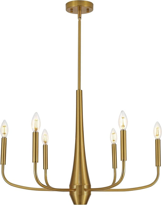 ACNKTZ Gold Chandelier Light Fixture, 6-Light Modern Farmhouse Kitchen Chandeliers Over Table Hanging, Industrial Metal Chandeliers for Dining Room Entryway Bedroom Living Room Foyer Hallway