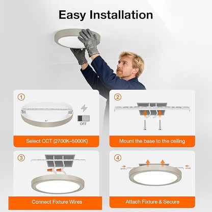 Sylvania 12" LED Flush Mount Ceiling Light Fixture, 24W, 1600 LMS, Hardwired, 3000K, Warm White, Brushed Nickel, LED Lights for Bedroom Kitchen Hallway Porch - 1 Pack (66461)