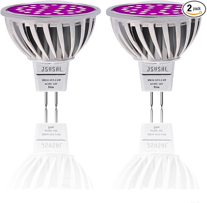 Plant Grow Light Bulb,6W Full Spectrum Grow Lamp,Purple Light,MR16 GU5.3 AC/DC12V 60W Equivalent LED Grow Light Bulb for Idoor Outdoor Plant Growing, DIY Horticulture, Greenhouse,2-Pack