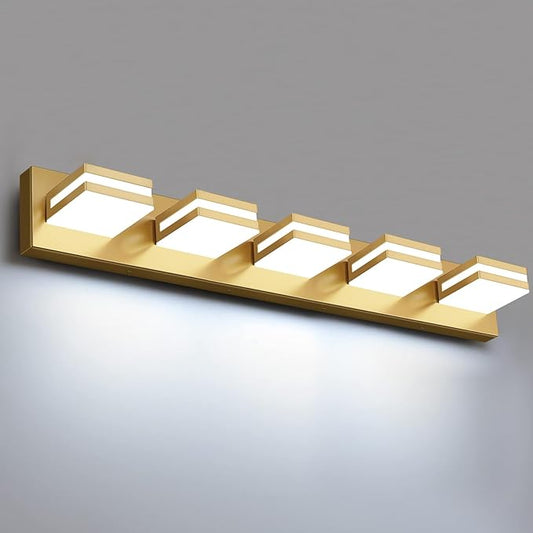 IZORRO LED Modern Bathroom Lights Fixtures(5-Light,Dimmable,360°Rotate),Brushed Glod Acrylic Wall Lighting,Vanity Lights for Bathroom Over Mirror - 6000k 30In （No Assembly Required）