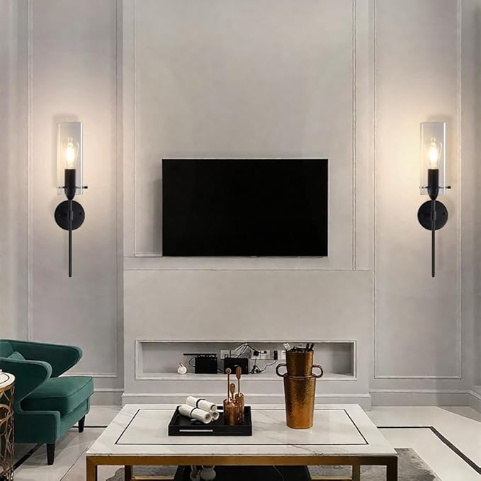 Black Wall Sconces 1-Light, Modern Wall Sconce with Clear Glass Shade, Hardwired Wall Mount Light Fixtures for Living Room Bathroom, Bedroom, Hallway