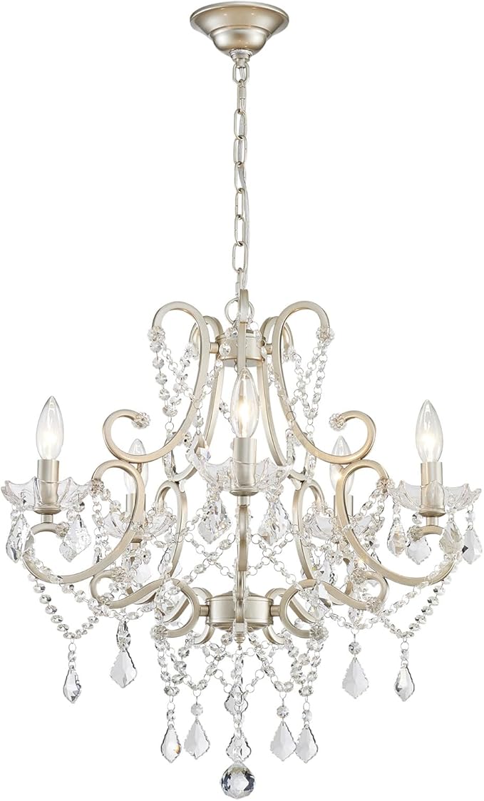 Crystal Chandelier, Nickel Crystal Lighting,5-Light Modern Chandelier for Living Room Kitchen Island Entryway Bedroom
