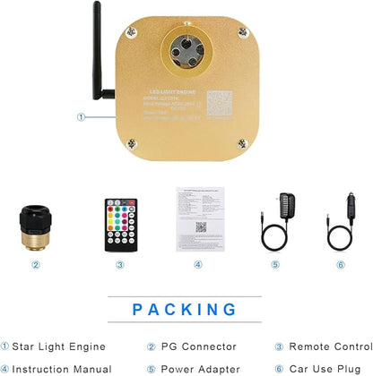 AMKI 16W Twinkle Sound Mode RGBW Light Source Engine Driver Remote/APP Control Starlight Box Motor for Fiber Optic Star Ceiling Light Kit