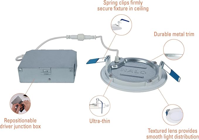HALO HLBE 4 in LED Canless Recessed Lights 12-Pack, 3000K, 600 Lumens, Wet Location, Dimmable, Ultra-Slim 1/2 in Profile Ceiling Downlights for New Construction and Remodel - HLBE4069301EMWR-12PK