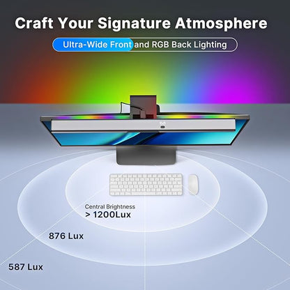Syrinx Computer Monitor Light Bar with Backlight for Home Office, Eye-Caring USB LED Reading Lamp, Dimmable Screen Monitor Lamp, Smart Motion Sensor, Touch Control, CRI 95+, No Screen Glare for (RGB)