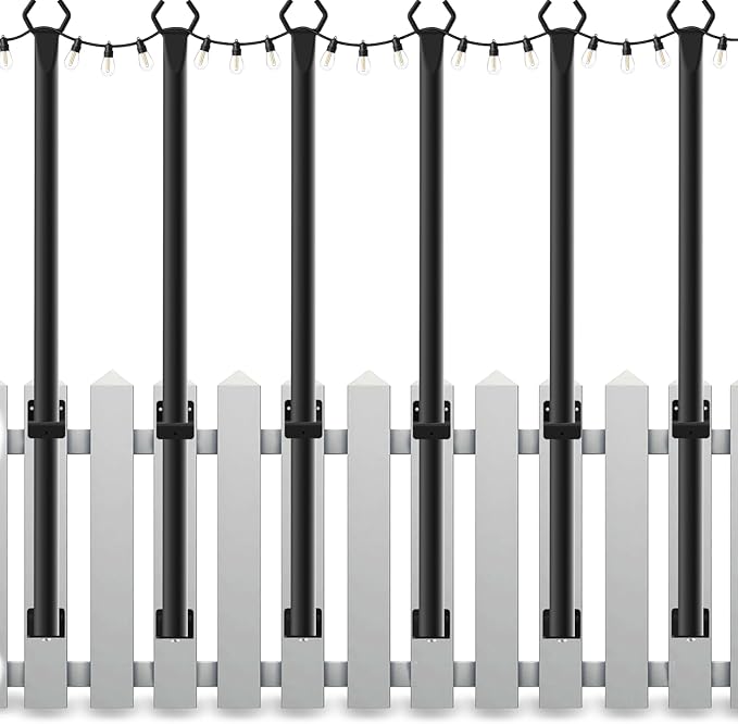 Mutovlin 6 Pack String Light Poles,5 Ft Light Poles for Outside String Lights,Outdoor Lights Pole with Fork,Metal Poles Stand for Patio Deck Backyard