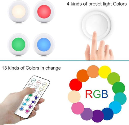 Cadrim Puck Lights, 13 Colors Changeable LED Puck Lightings, Battery Powered Dimmable Under Cabinet Lights, Battery Operated Lights with 1 Remote Controls for Kitchen(3 Pack)