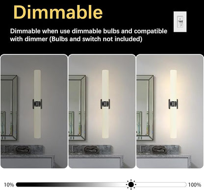 Black Wall Sconces Set of Two, 32 Inch Bathroom Sconces with Frosted Glass, Modern Sconces Wall Light Fixtures for Bathroom Mirror Living Room Bedroom Hallway (Bulbs Not Included)