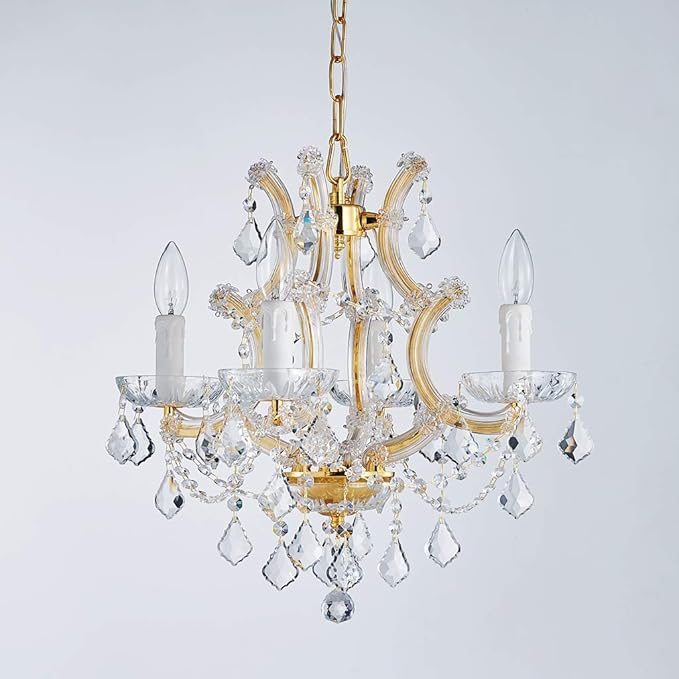 Saint Mossi 4 Light Crystal Maria Theresa Gold Chandelier Light Fixture,Modern Chandelier Crystal Chandelier for Bedroom,Dining Room,Living Room,H17 x W18,Adjustable Chain