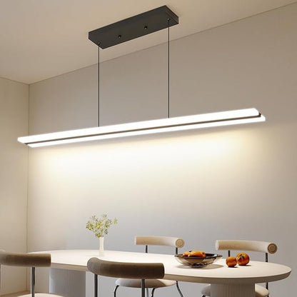 Mikeru Acrylic Linear Pendant Light Dimmable,Modern LED Black Chandelier Fixtures Hanging, Color Temperature and Height Adjustable Table Light for Dining Room, Kitchen, Island 39IN