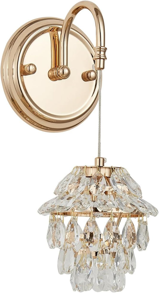 Pinecone Shape Crystal Vintage Gold Wall Sconce Chandelier, Modern Victorian Indoor Hardwired Wall Mount Lamp Light Fixture for Bedroom Living Room Bathroom Vanity Light Hallway Wall Decor LED G9