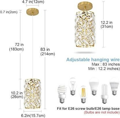 Gold Pendant Lights Kitchen Island, Mini Crystal Modern Kitchen Pendant Lighting Over Sink with 10.2" Clear Glass Shade Chandeliers, Adjustable Pendant Light Fixture for Dinning Room Bedroom Entryway